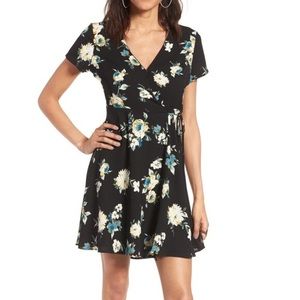 Lush Black Floral Wrap Dress, Worn Once!